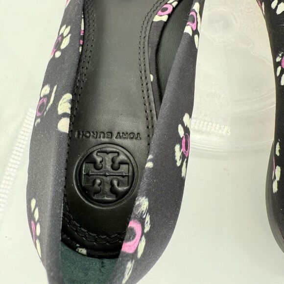 Tory Burch Rosalind Ballet Flats Women's Size 5 Black Floral Satin Bow Pointed - Picture 9 of 16
